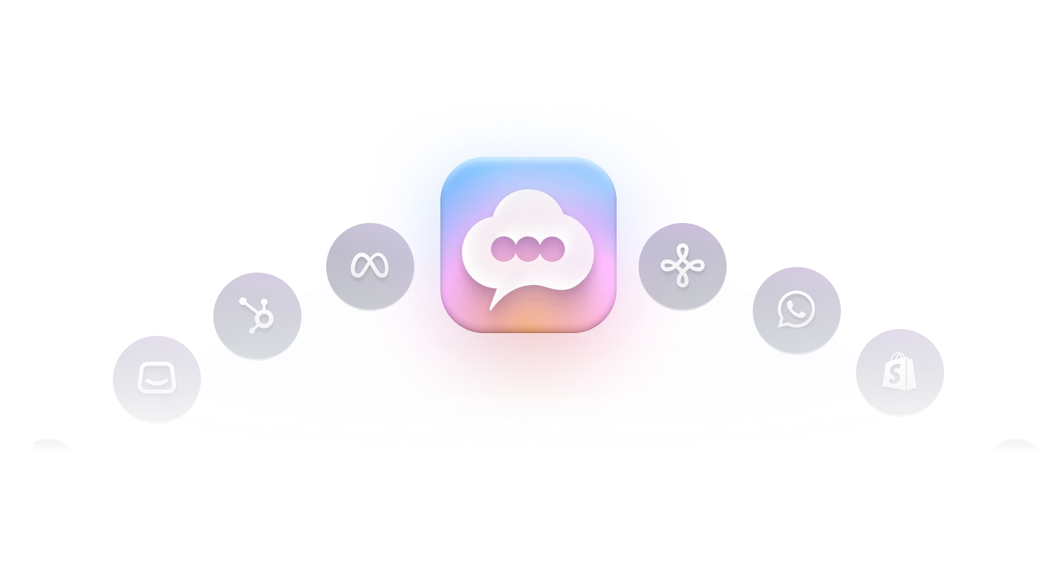 The Popcorn app icon surrounded by connected platform logos including Shopify, WhatsApp, HubSpot, and Meta
